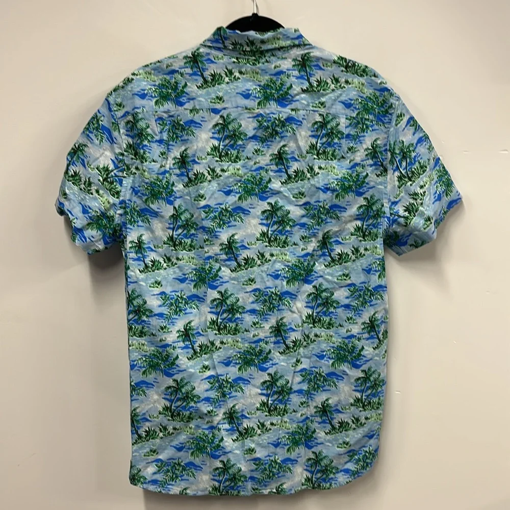J Crew Printed short-sleeve slim flex casual shirt tropical blue L new